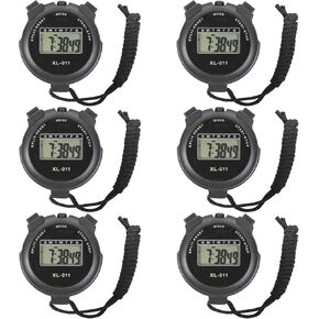 6-Pack Multi-Function Electronic Digital Sport Stopwatch Timer, Large Display with Date Time and Alarm Function, Sports Coaches Fitness Coaches and Referees Black