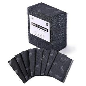 Lashing Dental Bibs Disposable Pack of 125, Lash Pillow Cover of Lash Supplies, Blue 3-Ply Paper Poly Waterproof Towels, 13" x 18", Black Eyelash Printed