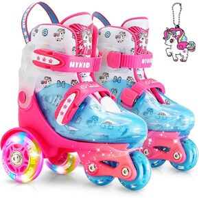 Kids Roller Skates for Toddler, Adjustable Sizes Girls Roller Skates for Children, 3-Point Construction Toddler Roller Skates for Kids Beginners with Luminous Wheels
