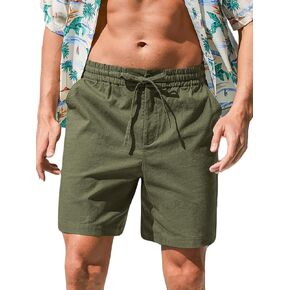 RQP Mens Cotton Linen Shorts Casual Drawstring 7inch Inseam Shorts Stretch Summer Beach Wear in Kuwait