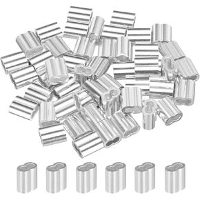 uxcell 3/16" 5mm Aluminum Crimping Loop Sleeve Double Ferrule for Wire Rope Cable Line End, Silver 50pcs