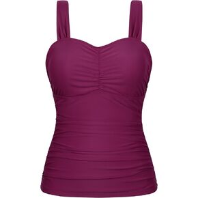 Hilor Women's Underwire Tankini Top Ruched Slimming Tummy Control Bathing Suit Top Shirring Push Up Swimsuit Tops