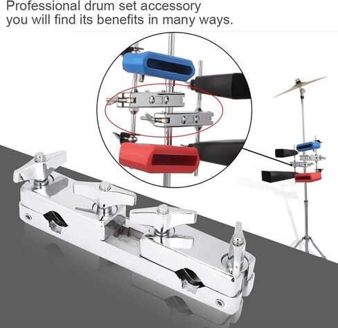 Drum Clamp, 2 Hole Drum Clamp Holder Iron Connecting Clamp Holder Bracket Rod Percussion Drum Set for Cowbell Accessory Bass Drum Cowbell Mount in Saudi Arabia