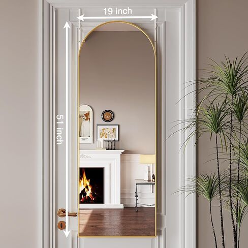 Over The Door Mirror Full Length,48"x14"Full Length Mirror for Door,Over Door Mirror,Mirrors for Bedroom,Hanging Mirror for Door,Arched Mirror Black,Aluminum Alloy Frame(Black) in Kuwait