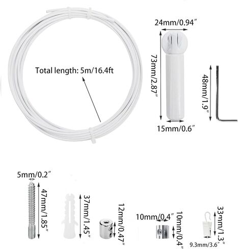 Wall Mount Curtain Wire Rod Kit Stainless Steel Picture Hanging Wire with 24 Hanging Clips Clothesline Wire Multi-Purpose Curtain Rod Set(Black) in Saudi Arabia