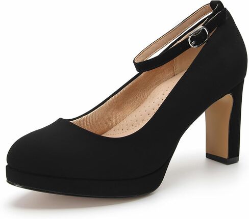 Fashions Black Heels,Vintage Women's Pumps with Adjustable Buckle,Comfortable Block Heels for Women,3.2 Inch, Womens Dress Shoes for Party, Wedding, Work in Saudi Arabia