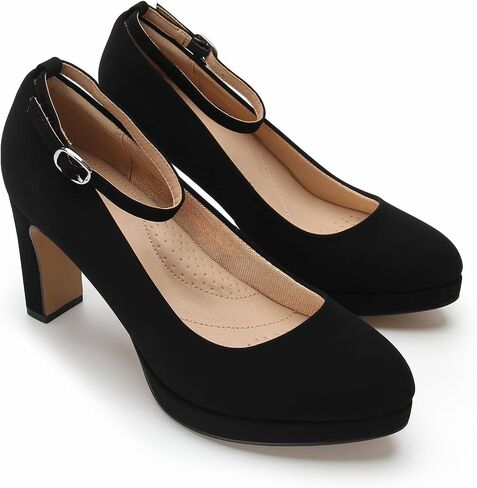 Fashions Black Heels,Vintage Women's Pumps with Adjustable Buckle,Comfortable Block Heels for Women,3.2 Inch, Womens Dress Shoes for Party, Wedding, Work in Saudi Arabia