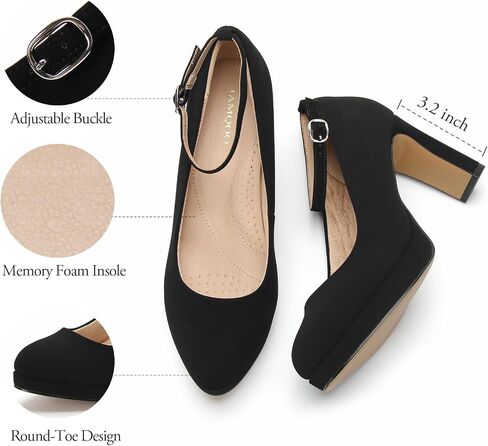 Fashions Black Heels,Vintage Women's Pumps with Adjustable Buckle,Comfortable Block Heels for Women,3.2 Inch, Womens Dress Shoes for Party, Wedding, Work in Saudi Arabia