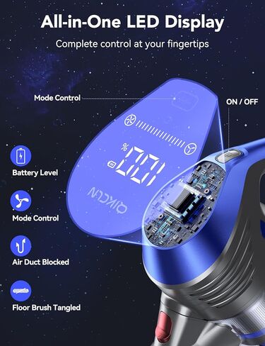 Cordless Vacuum Cleaner, 20Kpa Powerful Stick Vacuum with Large Floor Brush, Multi Cyclone Filtration, 40Mins Runtime, Lightweight Handheld Vacuum for Hard Floors Carpets - Blue in Saudi Arabia