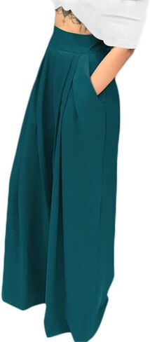 Chatinction Women's Casual Palazzo Pants High Waist Pleated Polka Dot Printed Wide Leg Pants with Pockets in Kuwait