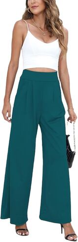 Chatinction Women's Casual Palazzo Pants High Waist Pleated Polka Dot Printed Wide Leg Pants with Pockets in Kuwait