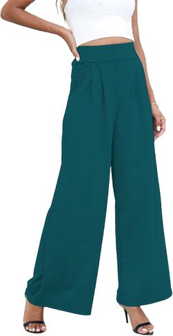 Chatinction Women's Casual Palazzo Pants High Waist Pleated Polka Dot Printed Wide Leg Pants with Pockets in Kuwait