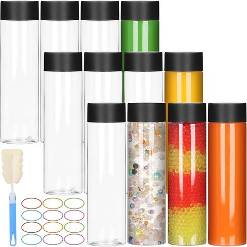 STARSIDE 12 عبوة 13.6 أونصة (400 مل) زجاجات مياه بلاستيكية قابلة لإعادة الاستخدام مع أغطية سوداء كبيرة الحجم، زجاجات حسية شفافة، زجاجات عصير فارغة مانعة للتسرب لتخزين عصير المشروبات والشاي والحليب in Kuwait