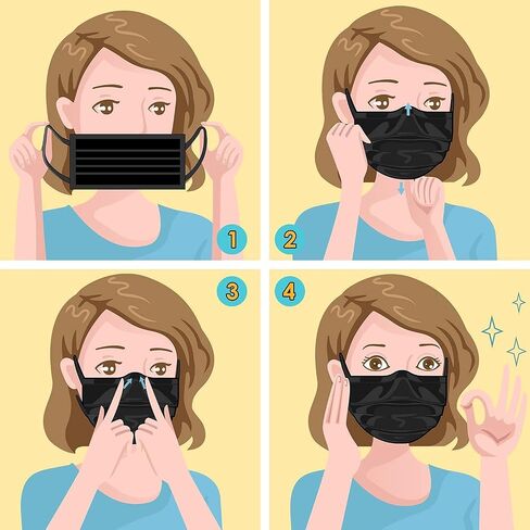 100 Pack Disposable Face Masks, 3 Ply Filter Protection Black Disposable Face Masks in Saudi Arabia