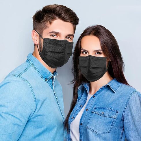 100 Pack Disposable Face Masks, 3 Ply Filter Protection Black Disposable Face Masks in Saudi Arabia