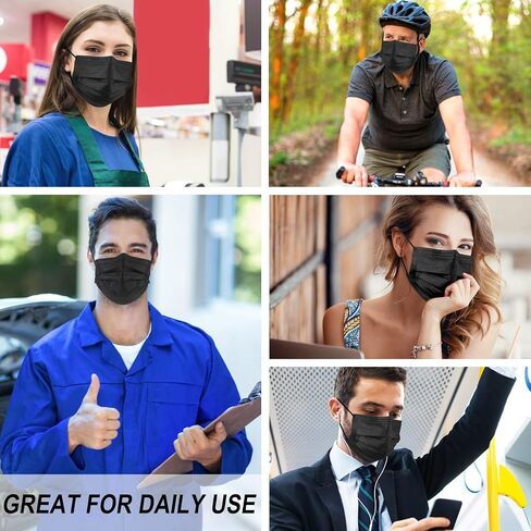 100 Pack Disposable Face Masks, 3 Ply Filter Protection Black Disposable Face Masks in Saudi Arabia