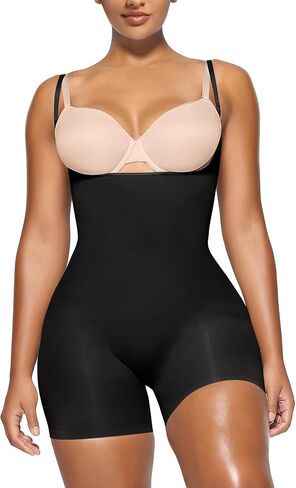 YIANNA Bodysuit for Women Tummy Control Shapewear Open Bust Mid-Thigh Seamless Sculpting Body Shaper in Kuwait