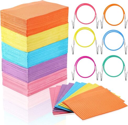 150 Pcs Disposable Dental Bib Waterproof Colorful Bibs with 6 Bib Clips Holder for Dental Clinic Piercing, Feeding Soft and Fluid Resistant 13'' x 18" in Kuwait