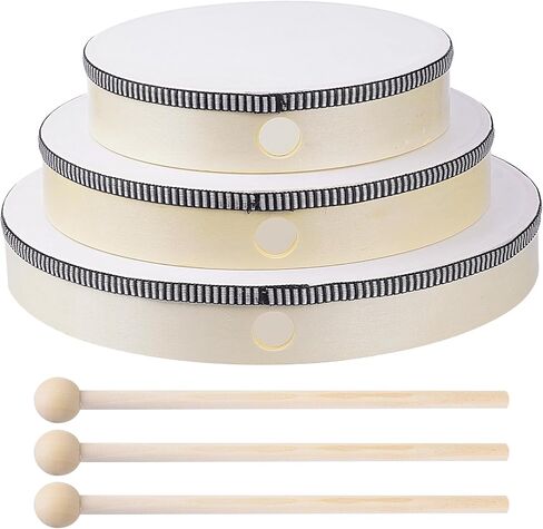 3pcs Hand Drum Percussion Wood Frame Drum with Drum Stick 12 Inch 10 Inch 8 Inch Percussion Instruments Preschool Musical Education Performance Pro (Wood Color, 12 Inch 10 Inch 8 Inch) in Kuwait