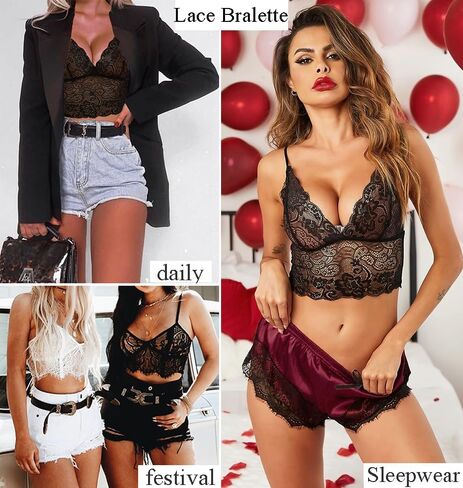 طقم بيجامات حريرية من الساتان للنساء من VickyBelle مكون من 4 قطع ملابس نوم داخلية من الدانتيل الزهري مع رداء in Kuwait