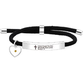 Uloveido Christian Religious Bible Quote Bracelet for Women Girls Encouragement Gift, Black String Stainless Steel Engraved Plate Bar Bracelet