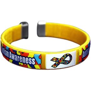 Fundraising For A Cause | Colorful Autism Awareness Puzzle Ribbon Bangle Bracelets – Inexpensive Autism Ribbon Wristbands for Fundraising & Awareness