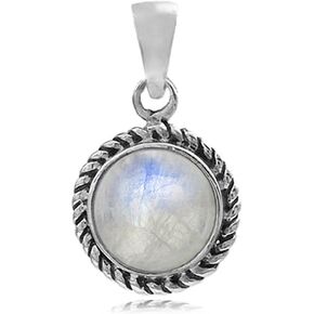 Silvershake 925 Sterling Silver Rope Solitaire Cabochon or Inlay Style Pendant Necklace Jewelry for Women