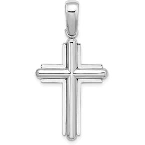 Solid 14k White Gold Beveled Cross Charm Pendant - 38mm x 20mm