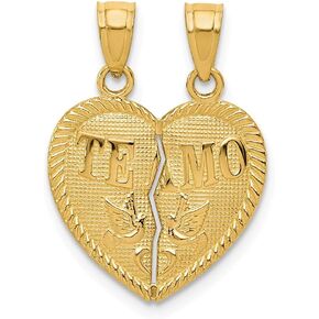 Solid 14K Yellow Gold Break Apart Diamond-cut Te Amo Heart Pendant (0.61 x 0.84 Inches)
