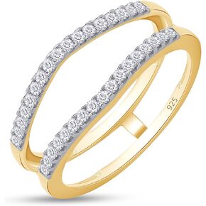 SAVEARTH DIAMONDS 1/3 ct t.w Round Cut Lab Created Moissanite Diamond Curved Enhancer Guard Ring In 14K Gold Over Sterling Silver For Womens (D Color, VVS1 Clarity 0.33 Cttw)