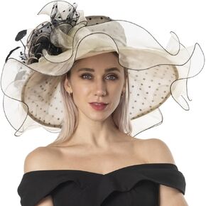 Women's Organza Church Kentucky Derby Hat Bridal Tea Party Wedding Tea Party Sun Hat with Detachable hat Flower as Headgear