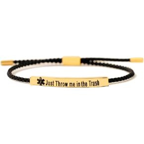 Angyape Just Throw me in The Trash Bracelet, Adjustable Medical Alert ID Bracelet Mens Womens Stainless Steel ID Tag Medical Alert Emergency Bracelet