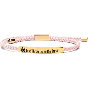 Angyape Just Throw me in The Trash Bracelet, Adjustable Medical Alert ID Bracelet Mens Womens Stainless Steel ID Tag Medical Alert Emergency Bracelet in Kuwait