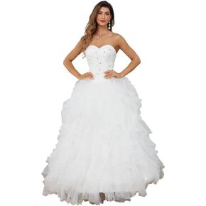 Likedpage Women's Lace Wedding Dresses for Bride Organza Ruffles Bridal Gowns