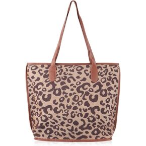 Versatile Vegan Leatherette Tote Bag - Faux Leather Purse Canvas Detachable Shoulder Strap, Leopard, Snake Print Shopper