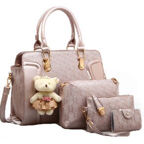 Women 4 Pcs Handbags Set, Tote Bag Top Handle Shoulder Crossbody Bag Wallet Card Holders Pack