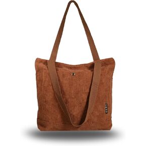 Corduroy Tote Bag for Women Casual Shoulder Handbags with Zipper Pockets