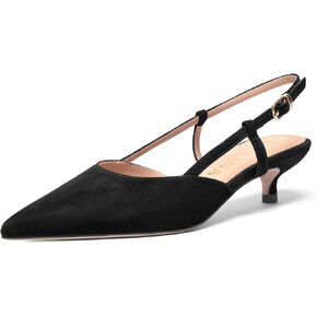 Womens Pointed Toe Evening Slip On Solid Dress Suede Leather Slingback Kitten Low Heel Pumps Shoes 1.5 Inch