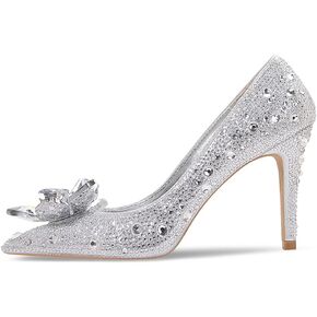 YIYA Women Elegant Pointed Toe Glitter Rhinestone Stiletto High Heel Wedding Pumps Sexy Slip On Party Sparkly Prom Shoes