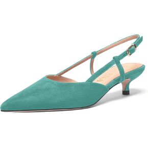 Womens Pointed Toe Evening Slip On Solid Dress Suede Leather Slingback Kitten Low Heel Pumps Shoes 1.5 Inch in Saudi Arabia