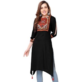 كورتا حرير صناعي مطبوعة رقمية للنساء، أكمام بفتحة مستقيمة وشرابة in Kuwait