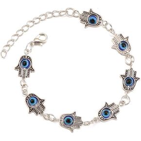 Fatima Evil Eye Bracelets for Women Hamsa Hand of Fatima Blue Eyes Charm Bracelet Handmade Devil's Eye Gifts for Men Protection and Blessing
