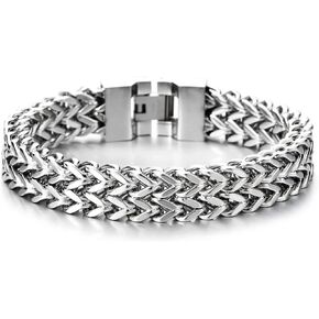 COOLSTEELANDBEYOND Minimalist Mens Stainless Steel Double Franco Link Curb Chain Bracelet Buckle Clasp, Punk Rock