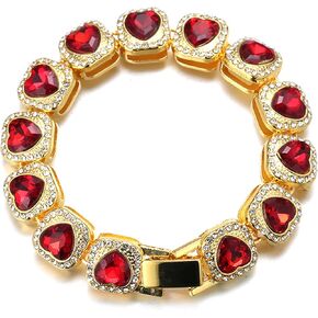 سلسلة ربط كوبية ألماسية من هالوكاكا للرجال، 13 ملم 18 قيراط مطلية بالذهب الحقيقي/مطلية بالبلاتين على شكل قلب محب وقلادة ألماس روبي، مجموعة شوكة من ألماس المختبر، مع صندوق هدايا مجاني in Kuwait