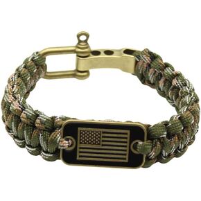 Flag Paracord Bracelets for Men Tactical Survival Bracelet Adjustable Black Camo Braided Bracelet for Camping Hiking Outdoor Travel-Helps Pair Military Veterans with a Companion Dog