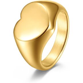 Minimalist Heart Chunky Rings Stackable Wedding Band Rings Gold Stainless Steel Midi Rings for Women Teen Girls Anti-Tarnish Fashion Pinky Rings