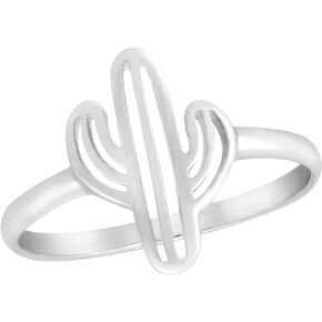 AeraVida Charming Desert Accent Saguaro Cactus .925 Sterling Silver Band Rings