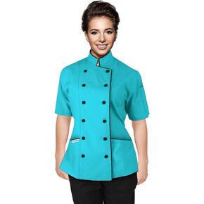 Short Sleeves Tailored Fit Chef Coat Jacket Uniform for Women for Food Service, Caterers, Bakers and Culinary Professional