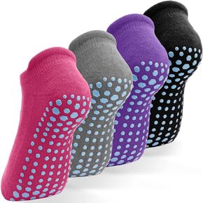 SkiBeaut Sticky Socks for Women, 4 Pairs Non Slip Pilates Socks with Grips Woman Yoga Hospital Gripper Socks