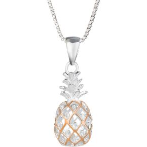925 Sterling Silver Hawaiian 3D Pineapple Fruit Plant Pendant with 18" Box Chain, Nickel Free Hypoallergenic for Sensitive Skin, Gold Silver and Rose Gold, Gift Box Included